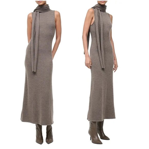 NWT Staud Canal Merino Wool Midi Dress Taupe Sleeveless Size Large - Picture 7 of 11